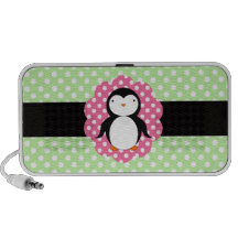 Fancy penguin green polka dots laptop speakers