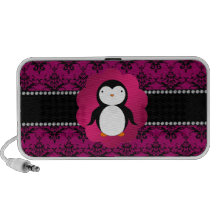 Fancy penguin pink damask laptop speakers