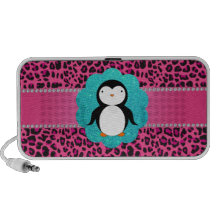 Fancy penguin pink leopard pattern travelling speaker