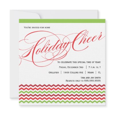 Fancy Script and Chevron Holiday Party Invitation by OrangeOstrichDesigns
