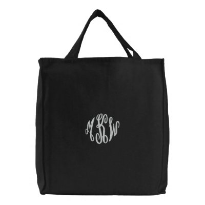 Fancy scripts embroidered monogram wedding tote by FidesDesign