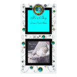 FANCY SWIRLS BABY BOY MONOGRAM ,aquamarine white Photo Greeting Card