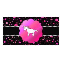 Fancy unicorn pink polka dots picture card