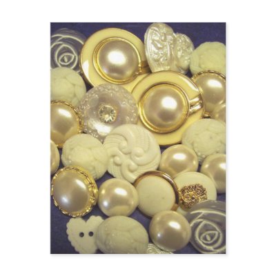 Fancy White Button Collage Post Cards by thebuttonlady