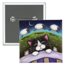 Fantasy Cat and Mouse Art Pinback Buttons