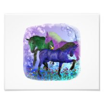 Fantasy coloured horses with yellow bird design photograph