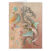 Fantasy Fish Art Nouveau in Peach Cards