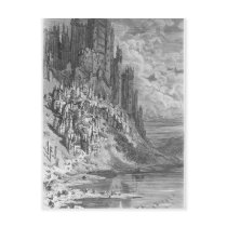 Fantasy landscape with town and castle post cards