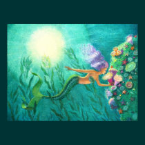 Fantasy Mermaid Art Poster Tropical Sea Garden posters