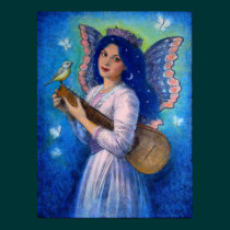 Fantasy Posters, Music Bird Fairy, Blue Hair Lady posters