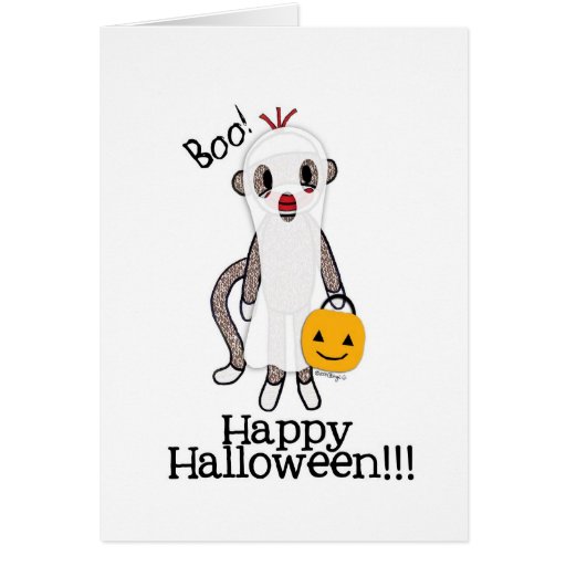Fantôme de Halloween de singe de chaussette Carte De Vœux