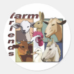 FARM FRIENDS - BARNYARD - COW / HORSE / BIRDS ROUND STICKERS