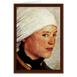Farm Girl With A White Head Scarf By Leibl Wilhelm Card