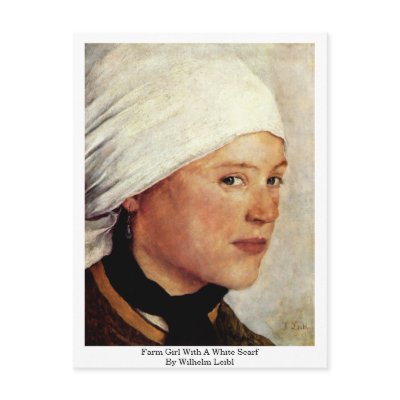 Farm Girl With A White Scarf By Wilhelm Leibl Postcards by artpaintings
