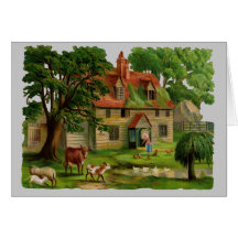 Farm-House With Chickens Greeting Cards