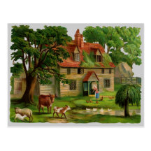 Farm-House With Chickens Post Cards