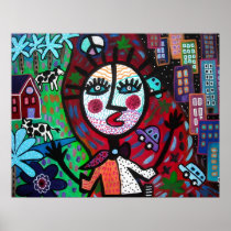 FARM OR CITY OUTSIDER BRUT ART PRINT