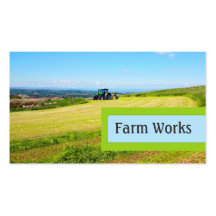 Farm works, fields and a tractor business card