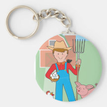 Farmer and Pig Key Chain
