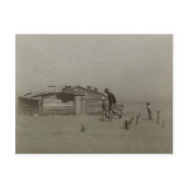 Farmer and Sons Walking in a Dust Storm Postcard