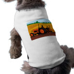 farmer driving farm tractor plowing field dog tee