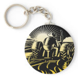 farmer driving farm tractor plowing field keychain