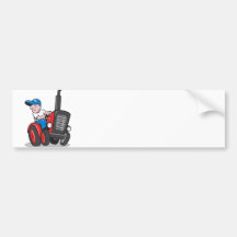 Farmer Driving Vintage Tractor Cartoon Bumper Sticker