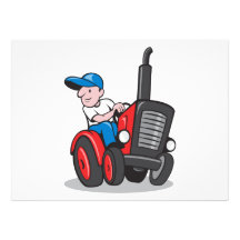 Farmer Driving Vintage Tractor Cartoon Personalized Announcements