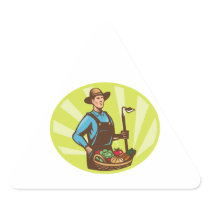 Farmer With Garden Hoe And Basket Crop Harvest Triangle Stickers