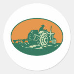 Farmer Worker Driving Farm Tractor Sticker
