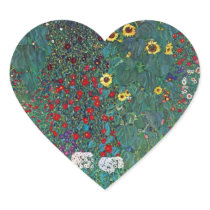 Farmergarden with Sunflower by Gustav Klimt Heart Stickers
