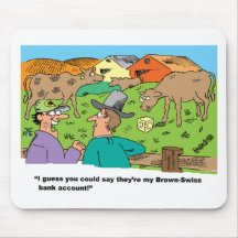 FARMING CARTOON HUMOR ABOUT BROWN SWISS CATTLE MOUSE PADS