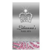 Fashion Crown Salon Spa Silver Pink Crystal Business Card Template