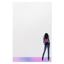 Fashion Girl in Blue Jeans Stationery Writing Pape