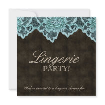 Fashion Party Invitation Lace Blue Brown Leather