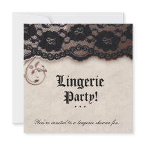 Fashion Party Invitation Lace Ivory Brown Black