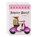 Fashion Party Invitation Scooter Woman Pink Leopar