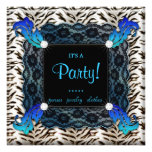 Fashion Party Zebra Lace Invite Blue Square