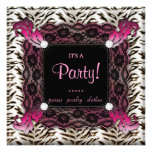 Fashion Party Zebra Lace Invite Pink Square