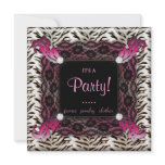 Fashion Party Zebra Lace Invite Pink Square
