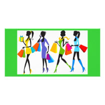 Fashion Shopping Girls Illustration Photo Greeting Card
