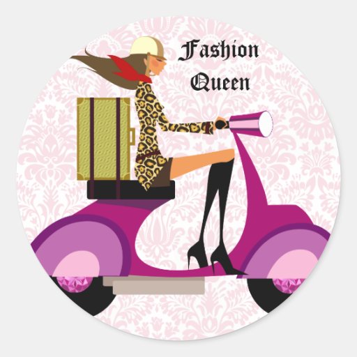 Fashion Stickers Scooter Woman Pink Leopard