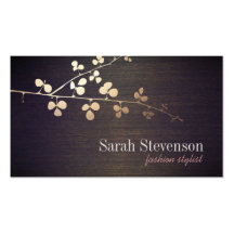 Fashion Stylist Gold Branch Wood Grain Look Business Card