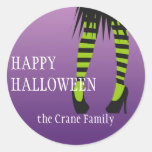 Fashion witch costume stripe legs Halloween label Round Sticker