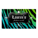 Fashion Zebra Jewellery Modern Blue Green Business Card Templates
