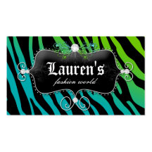 Fashion Zebra Jewellery Modern Blue Green Business Card Templates