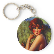 Fashionable Flapper Girl ~ Evening At the Beach Keychains