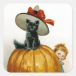 Fashionable Halloween Kitty Square Sticker