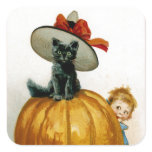 Fashionable Halloween Kitty Square Sticker