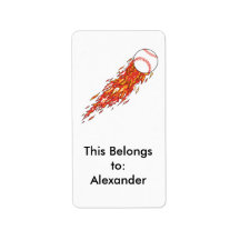fast baseball on fire flames personalized address label